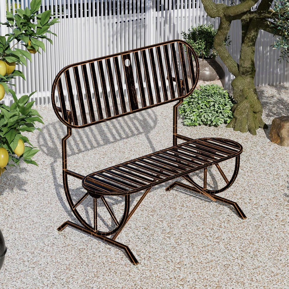 Outdoor Convertible Bench, Patio Garden Bench with Wagon Wheel Arms, Cast Iro...