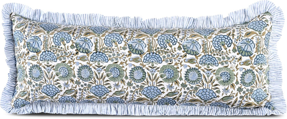 Ridhi Asparagus Green Block Print Ruffle Pillow Sham 36x14 Inch Set of 1