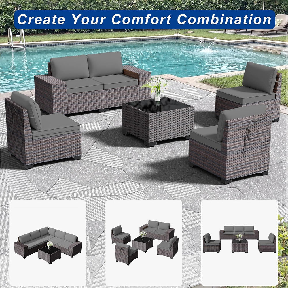 Outdoor Patio Furniture Set, 6 Pieces Outdoor Sectional Furniture High Backre...