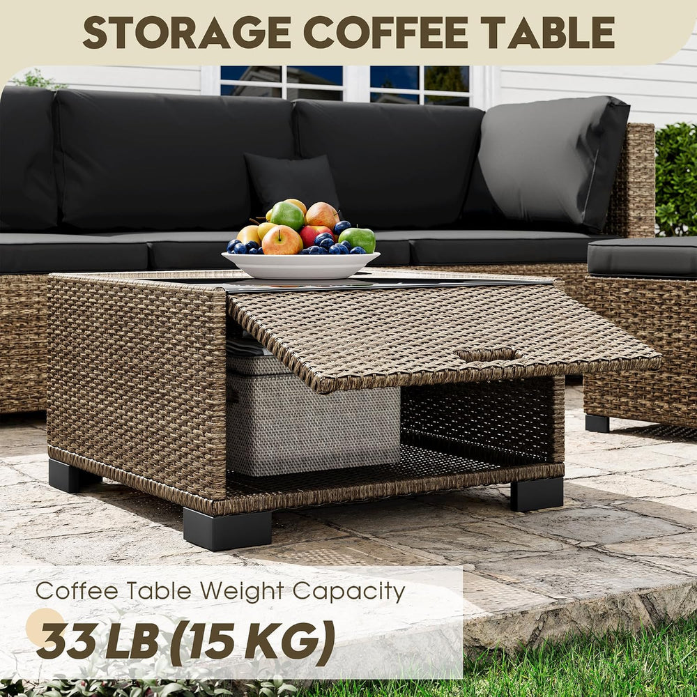 LHBcraft 7 Piece Outside Sectional Furniture Set, All Weather Wicker Patio So...