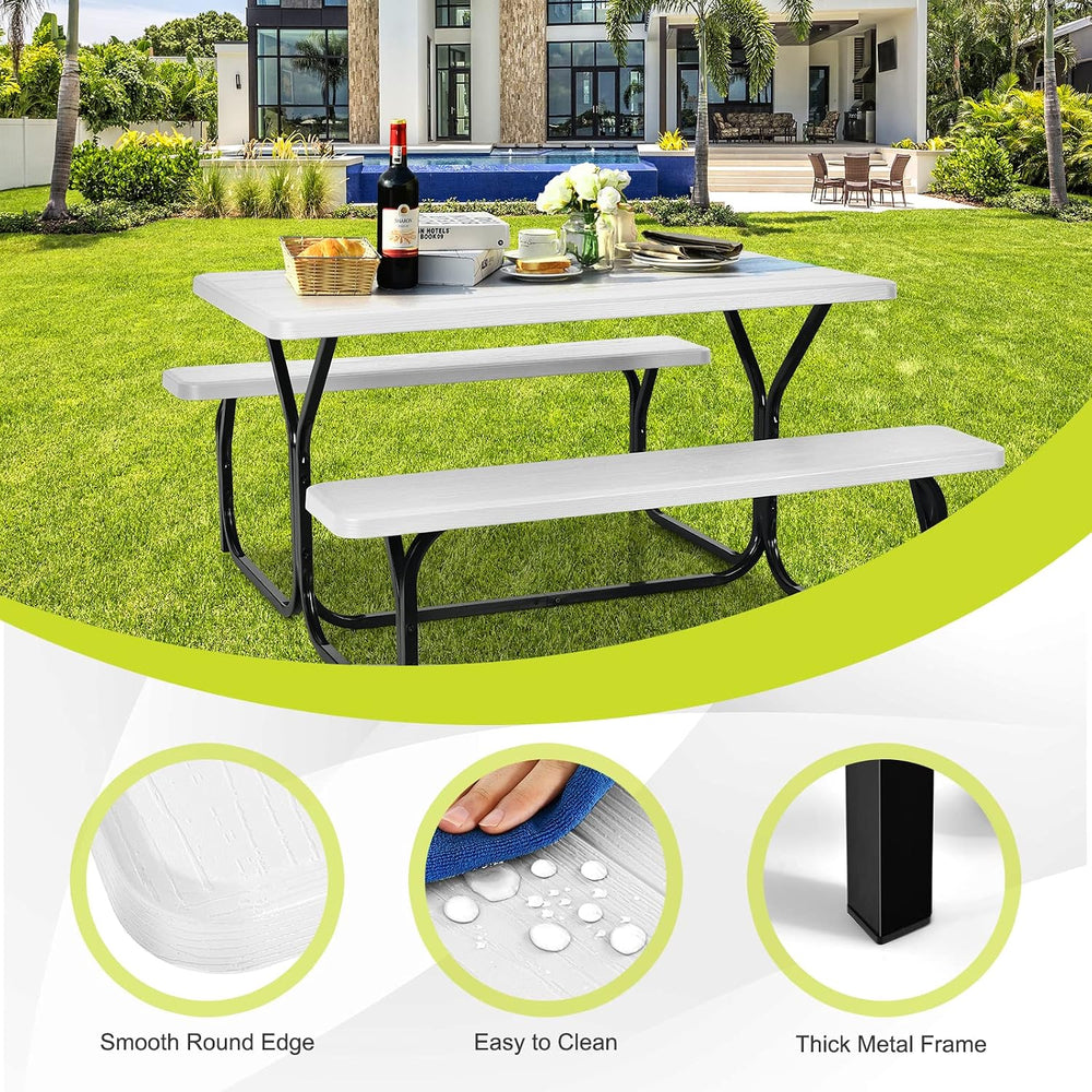 LDAILE Picnic Table Bench Set, Portable Plastic Picnic Table
