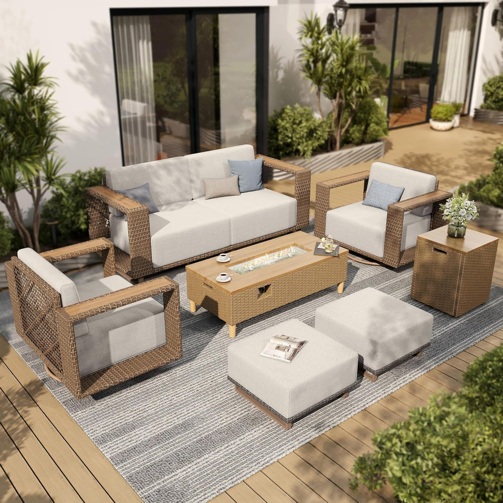 SUNSHINE VALLEY 6-Seat Patio Furniture Set with Swivel Chairs & Firepit