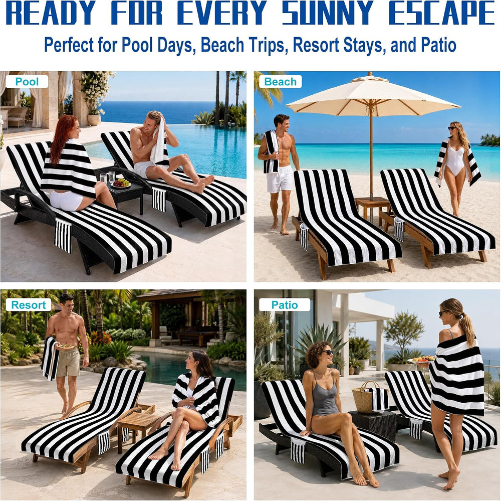 4-Piece Beach Set with 2 Chaise Lounge Chair Towel Covers and 2 Beach Towels,...