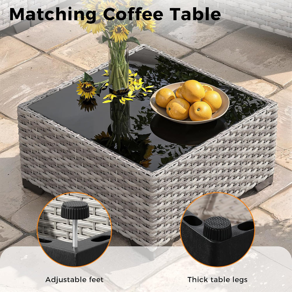 6-Seat Modular Patio Furniture Set – Outdoor Wicker Sectional Sofa with Thick...