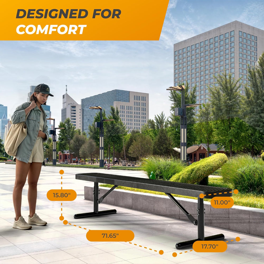 Heavy-Duty Outdoor Metal Bench, Adjustable Seat Height