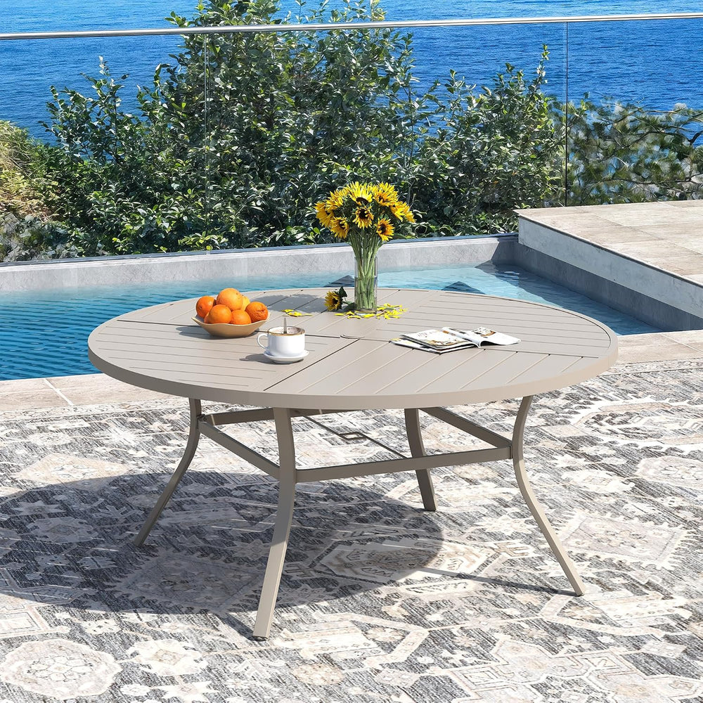 DIFY 7 Piece Outdoor Dining Set, 53.1" Round Table & 6 Chairs, Sands...