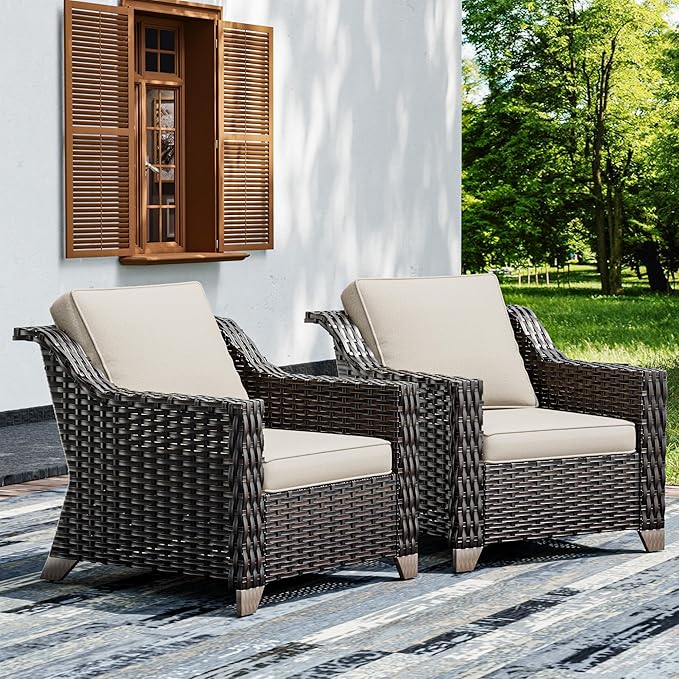 Joyside Wicker Patio Chairs Set of 2, Outdoor Rattan Furniture with Wide Armr...