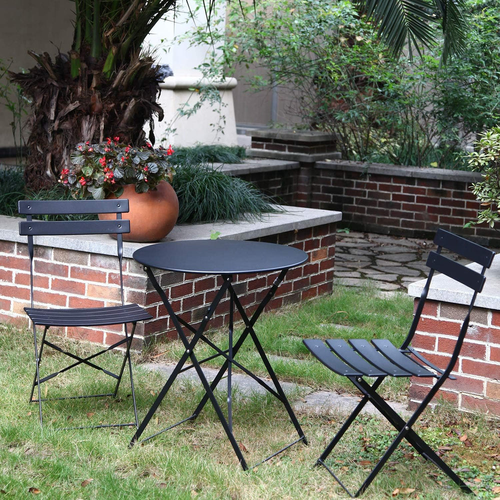 Grand patio 3-Piece Folding Patio Bistro Set Outdoor Porch Balcony, Black