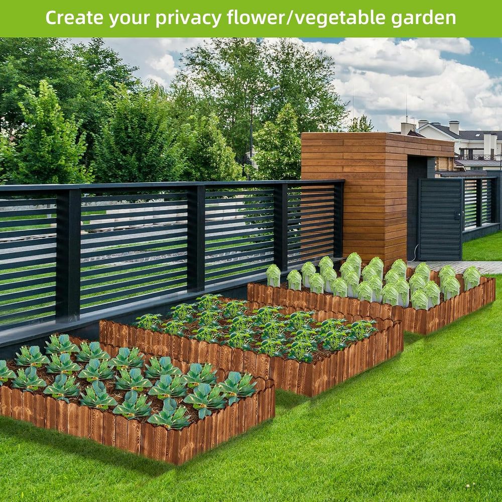 LINSHRY Wood Garden Edging Fence, Flower Bed Edging Borders, 8in H x 8ft L
