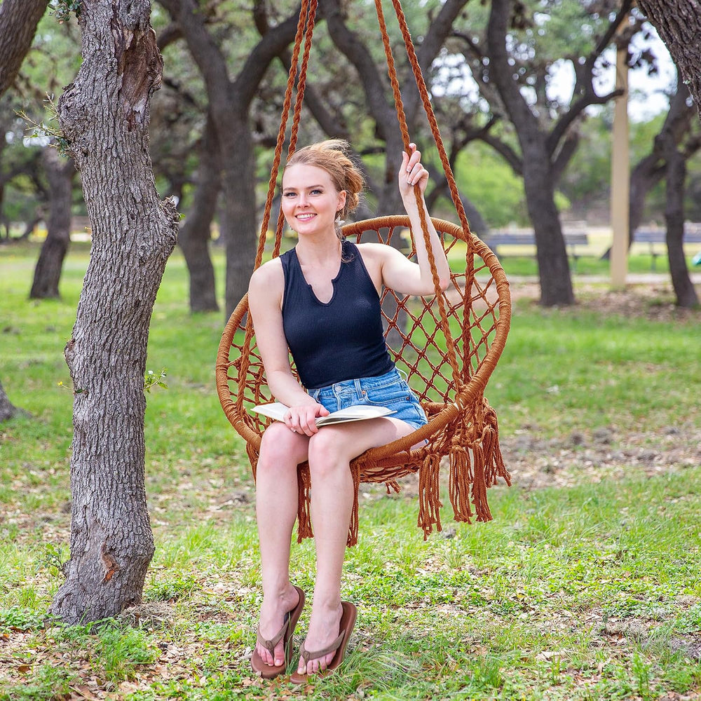Rope Hammock Chair, Outdoor Hanging Swing Chair for Bedroom, Brown