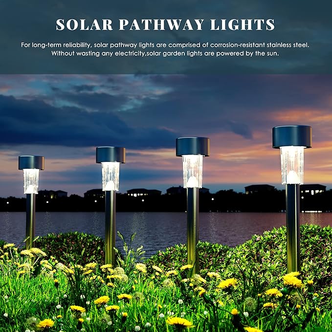 SOLPEX 24 Pack Solar Outdoor Lights Pathway, Stainless Steel Solar Lights Out...