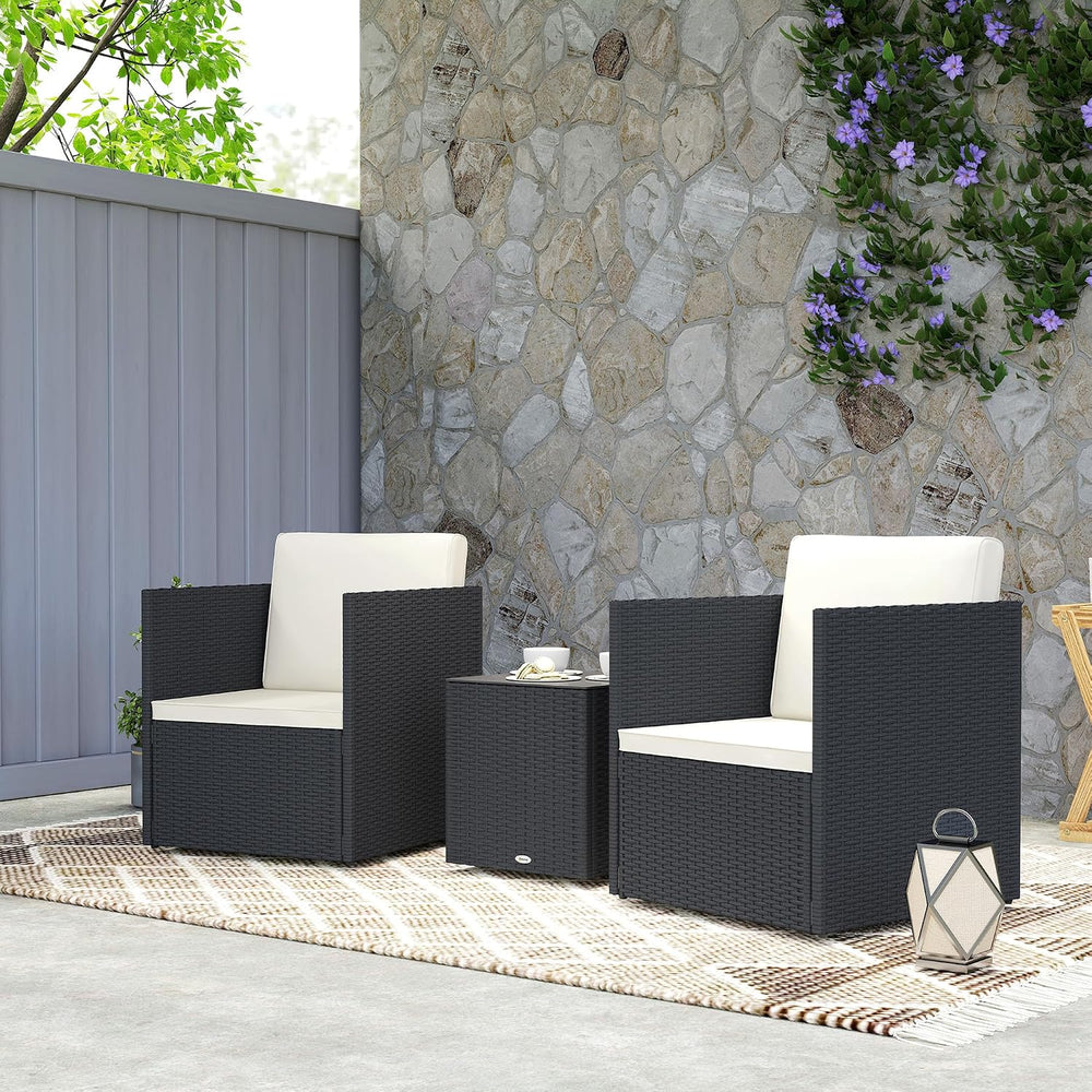 Outsunny 3 Piece Patio Furniture Set, Outdoor Wicker Bistro Set, Black