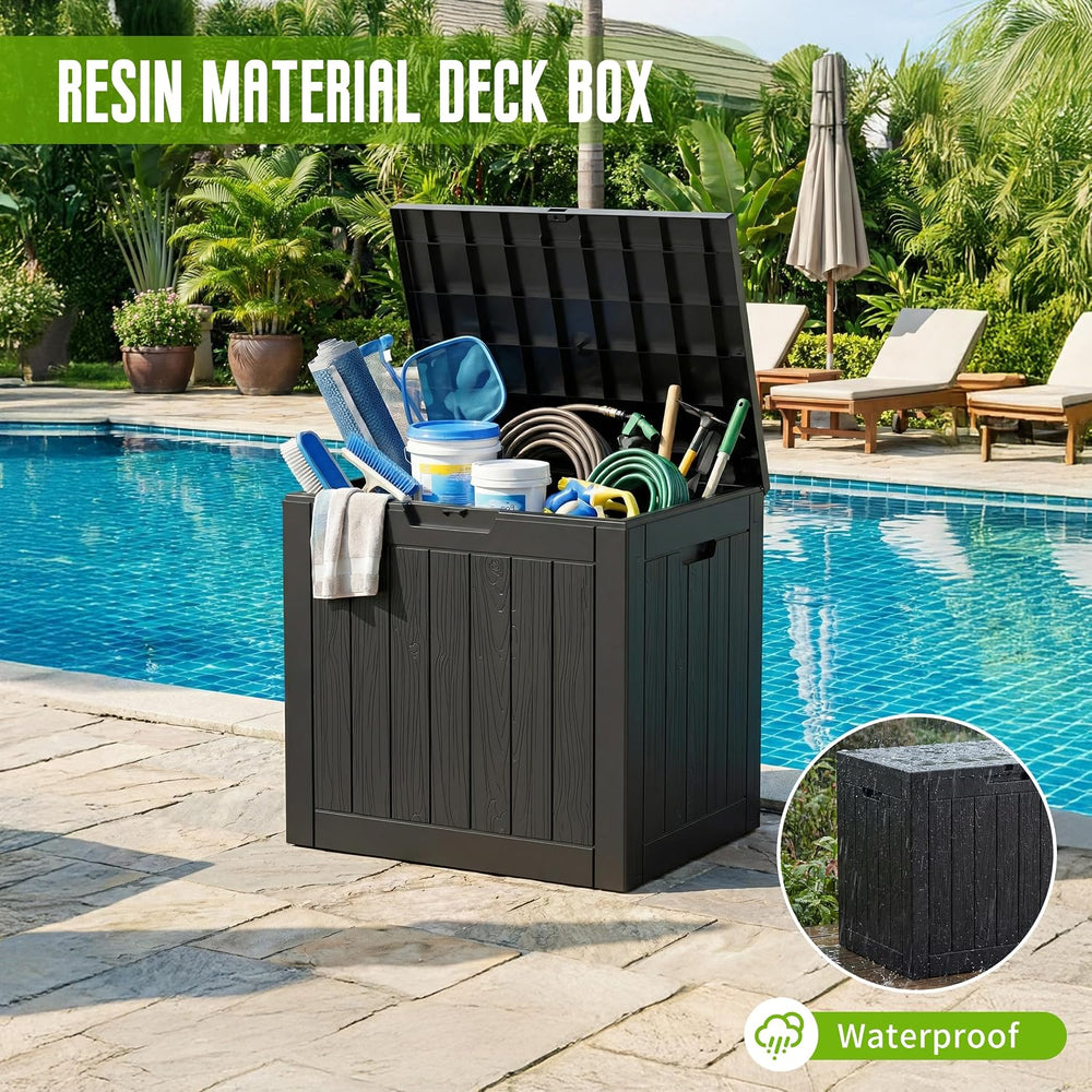 45 Gallon Outdoor Storage Box Waterproof, Resin Small Deck Box, Black