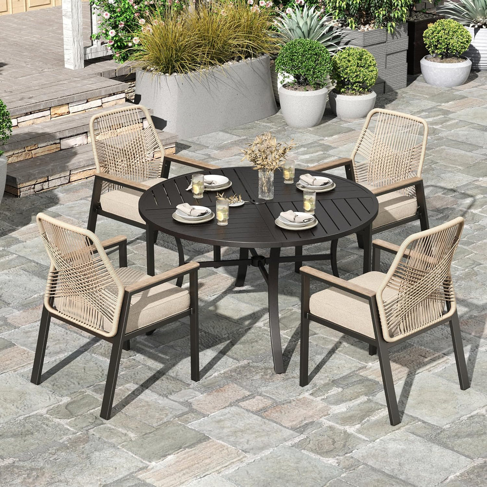 5pc Patio Dining Set, 42" Round Table & 4 Rattan Chairs