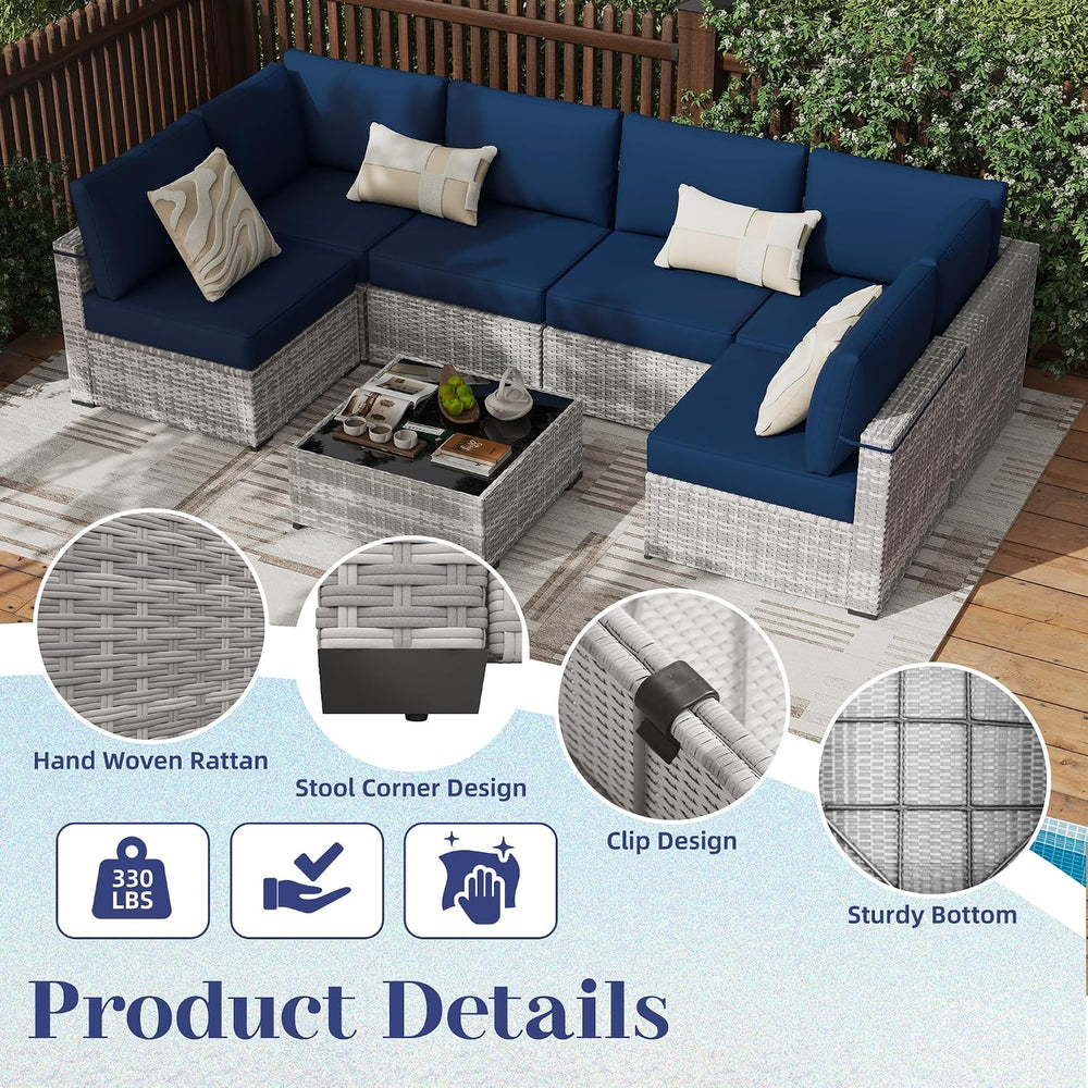KIGOTY Patio Furniture Set,7 Pieces Modular Outdoor Sectional Sofa, PE Rattan...