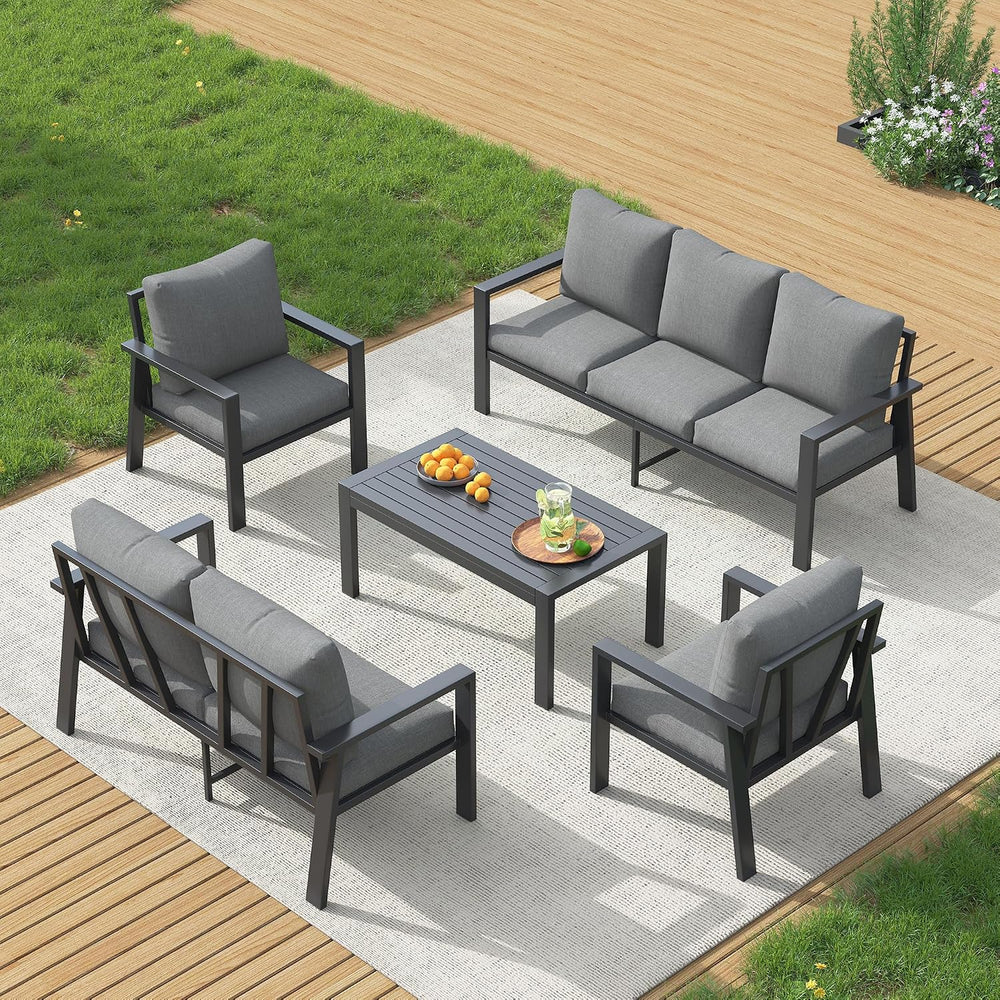 5 Piece Full Aluminum Outdoor Furniture Set Patio Sofa Sets w/Coffee Table