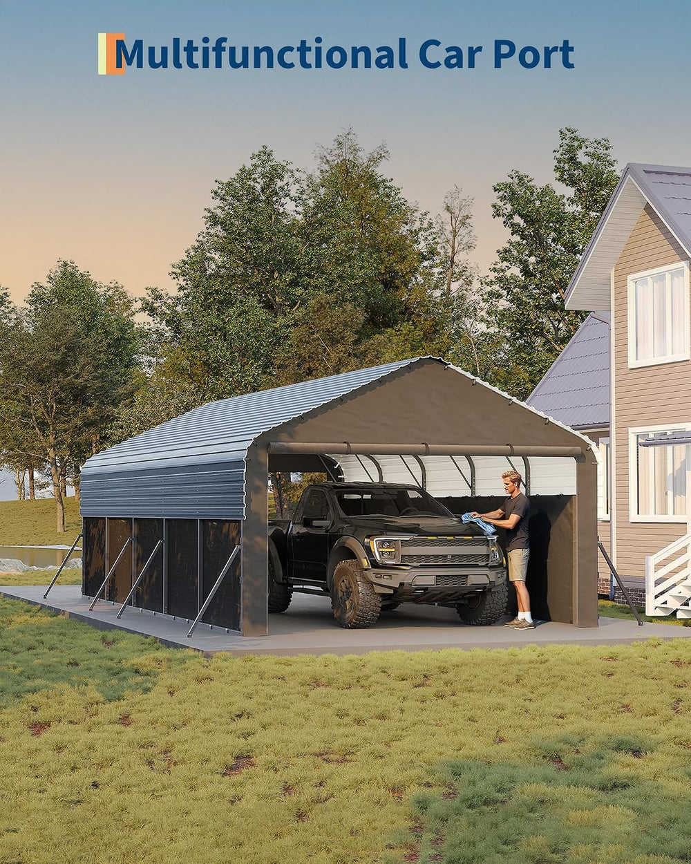 Garvee 12x25x9 ft Metal Carport Oversized, Enclosed Car Ports