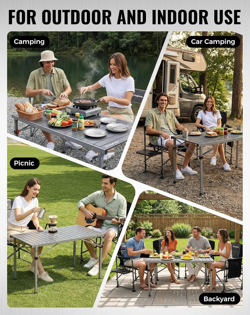 KingCamp 265lbs Adjustable Camping Table Foldable, Aluminum Camp Table