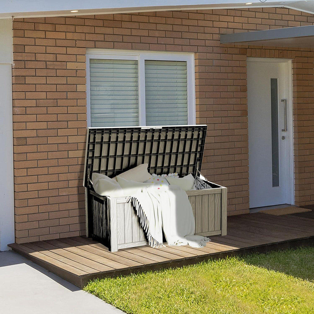 150 Gallon Outdoor Deck Box Waterproof, Large Storage Box for Patio, Resin St...