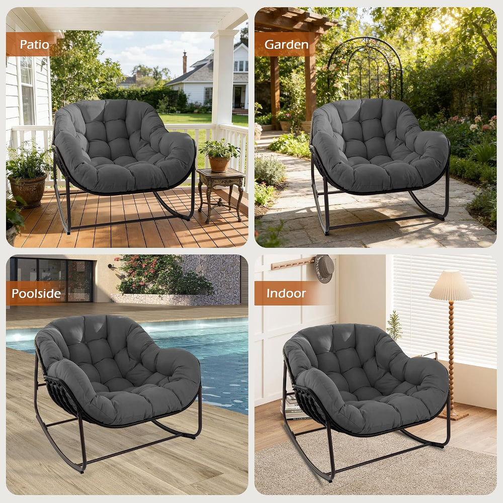 Papasan Rocking Chair Indoor & Outdoor, Oversized Egg-Shaped Papasan Rock...