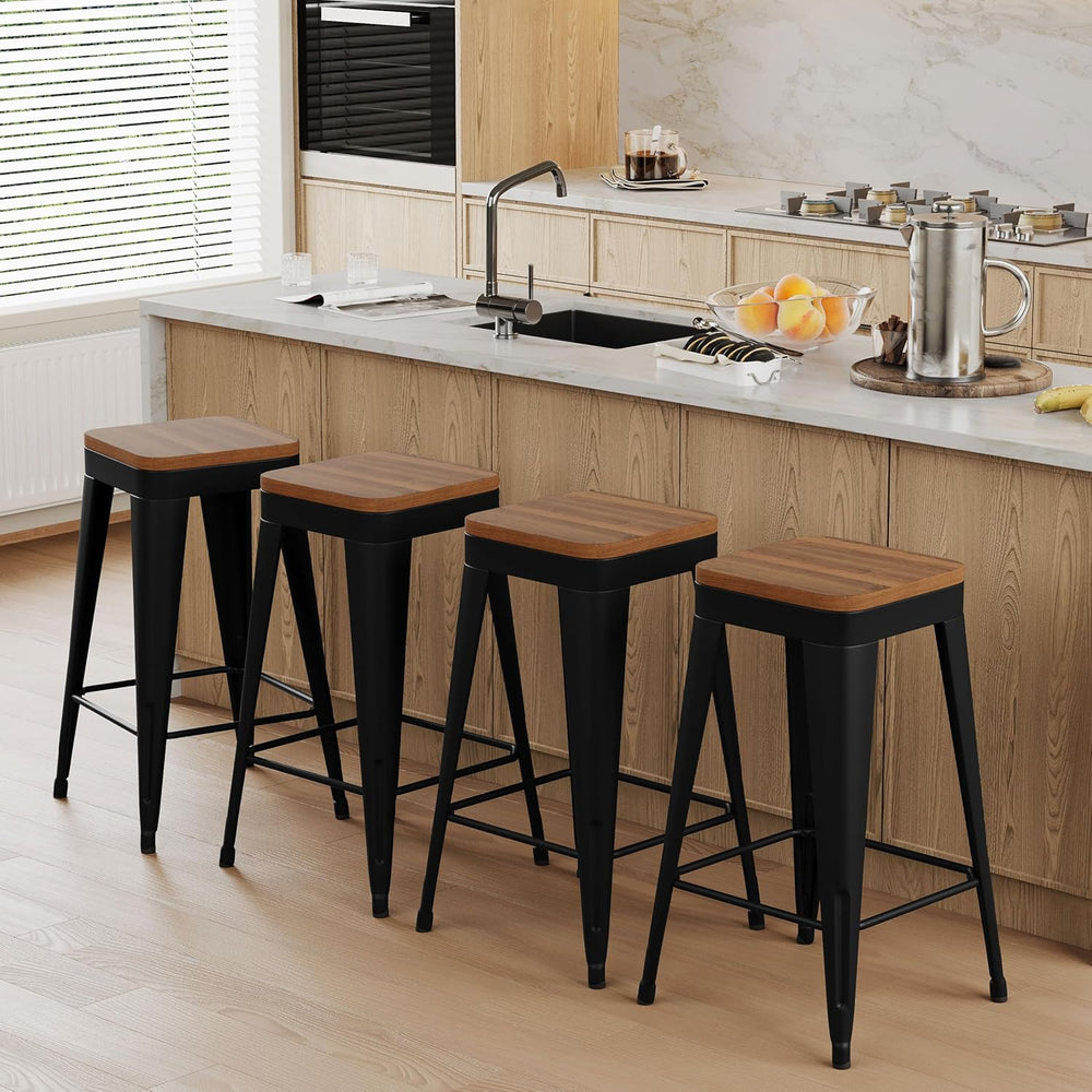 Bar Stools Set of 4 Metal Bar Stool Counter Height Bar Stools Black, Modern 2...