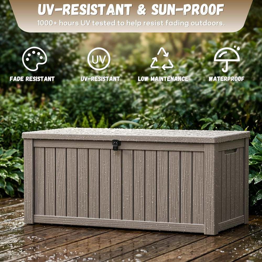 EasyUp 210 Gallon Deck Box Waterproof Lockable Outside Storage Box, Grey