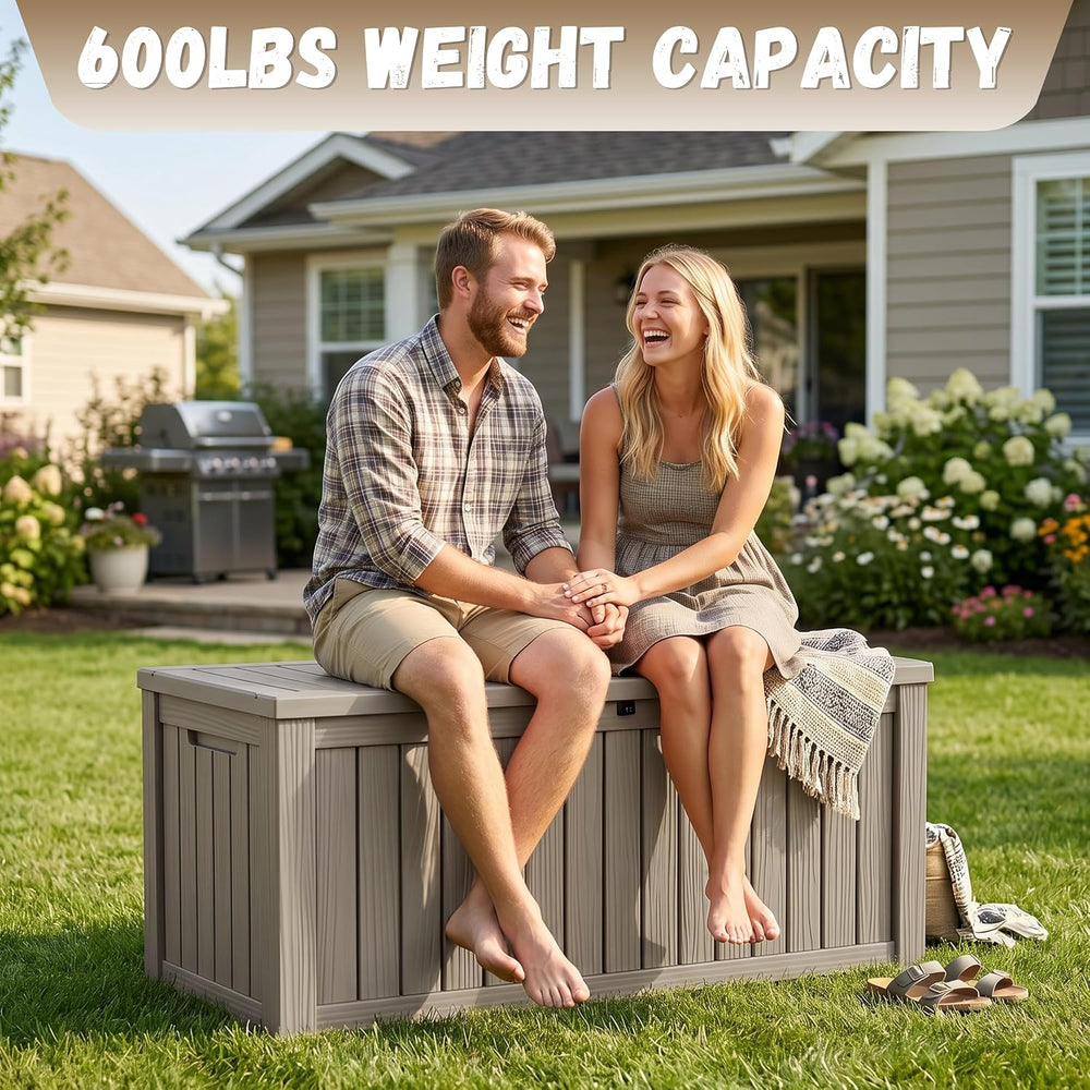 EasyUp 210 Gallon Deck Box Waterproof Lockable Outside Storage Box, Grey