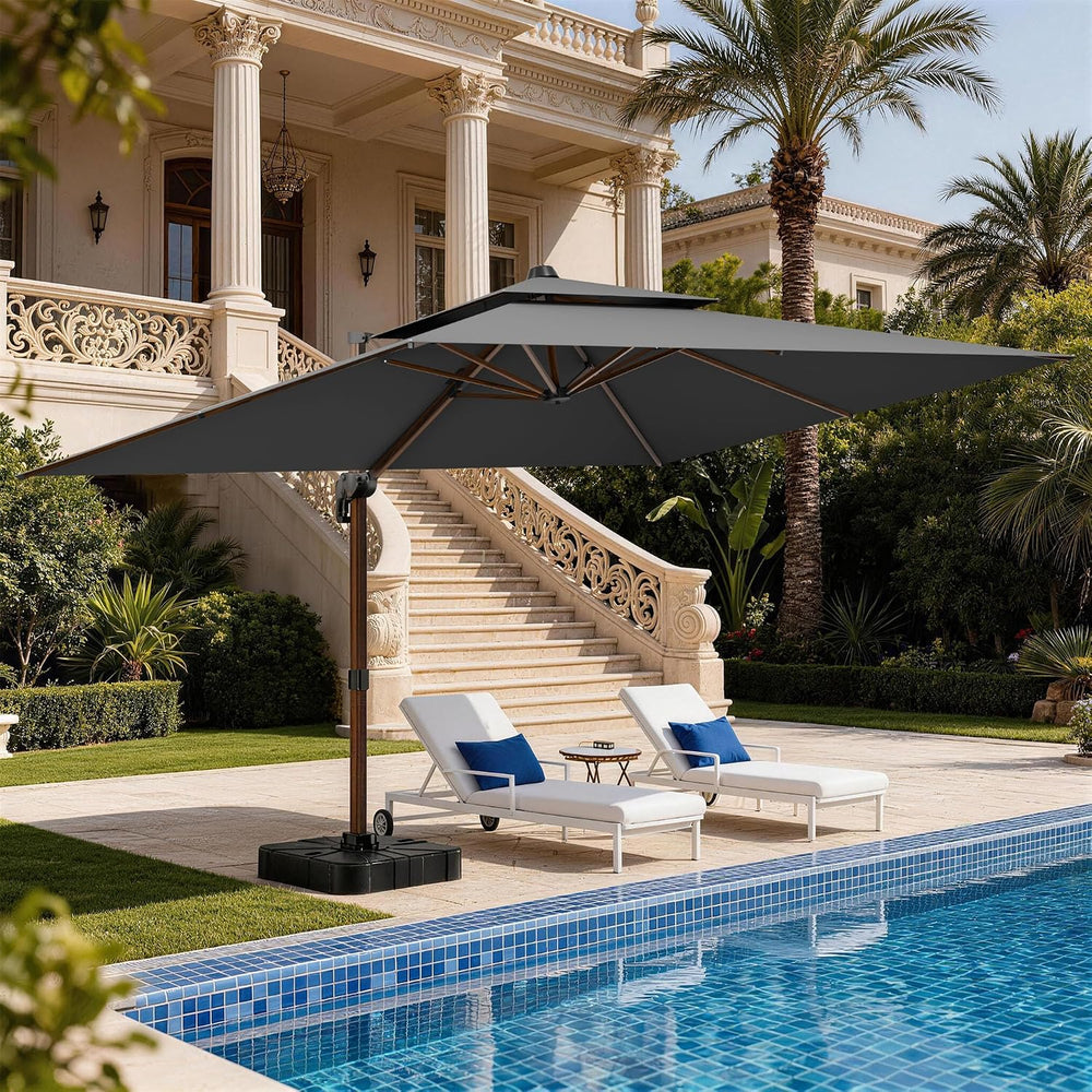 10x13FT Cantilever Outdoor Patio Umbrellas with Base, Double Top Wood Pattern...