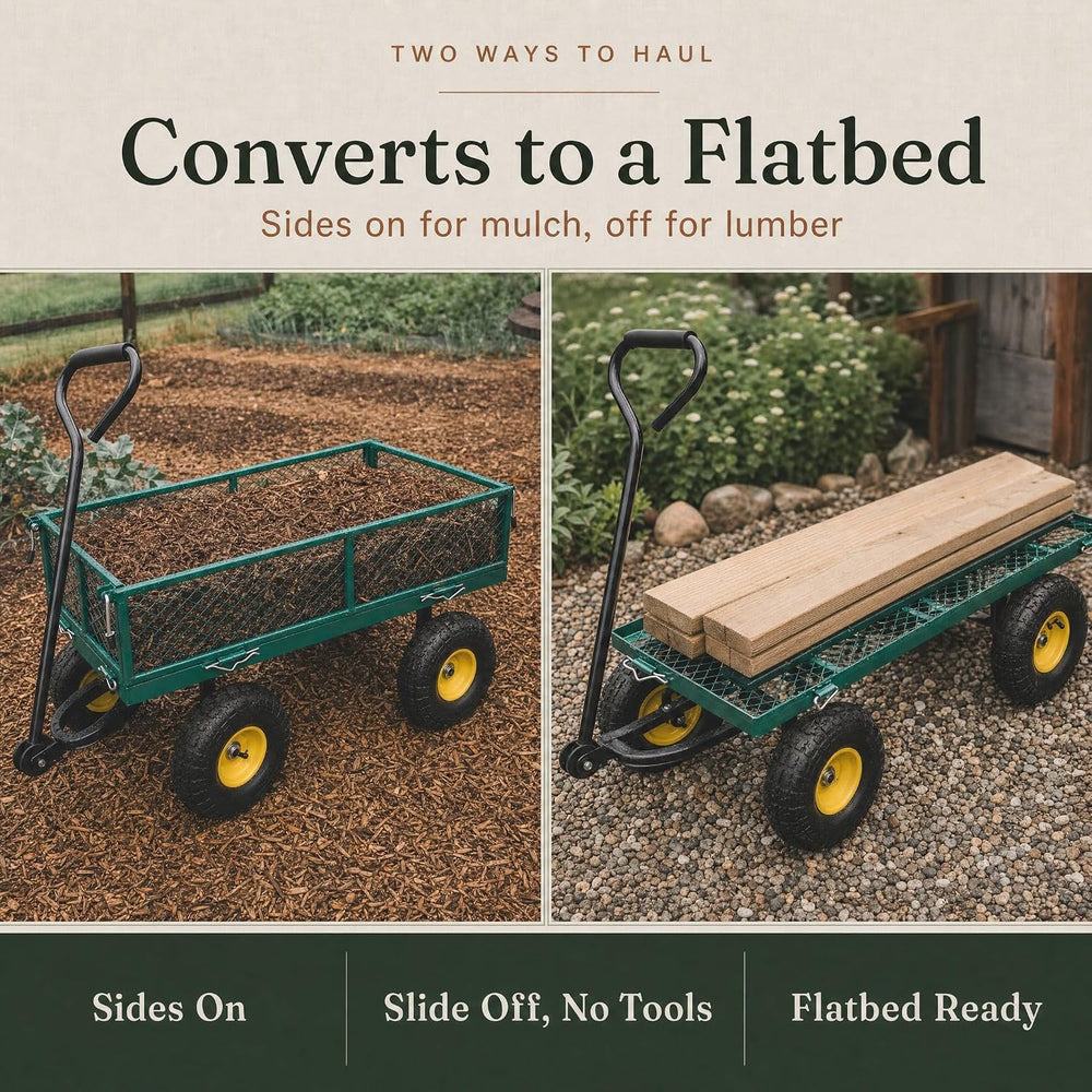 Backyard Expressions Garden Cart and Utility Wagon, 400 lb, Green
