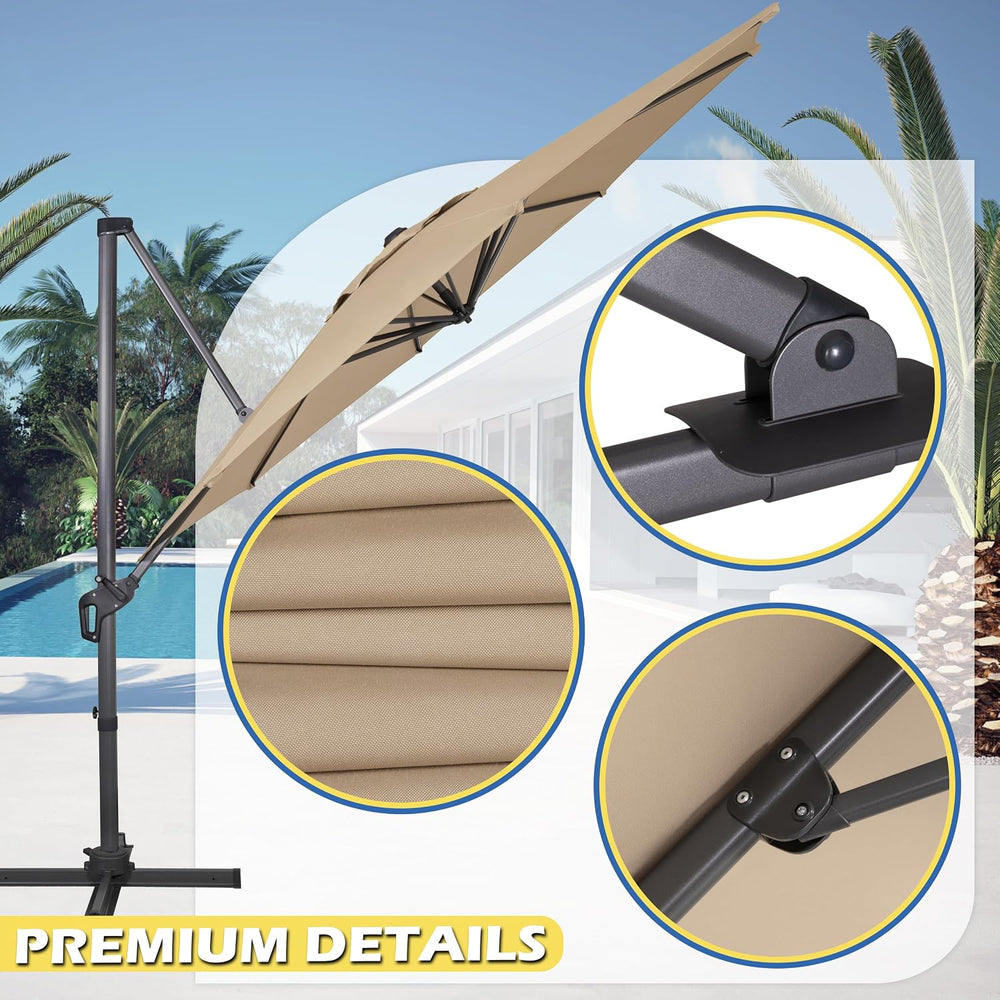 Sunnyglade 10Ft Cantilever Patio Umbrella, 360° Rotation & Integrated Til...