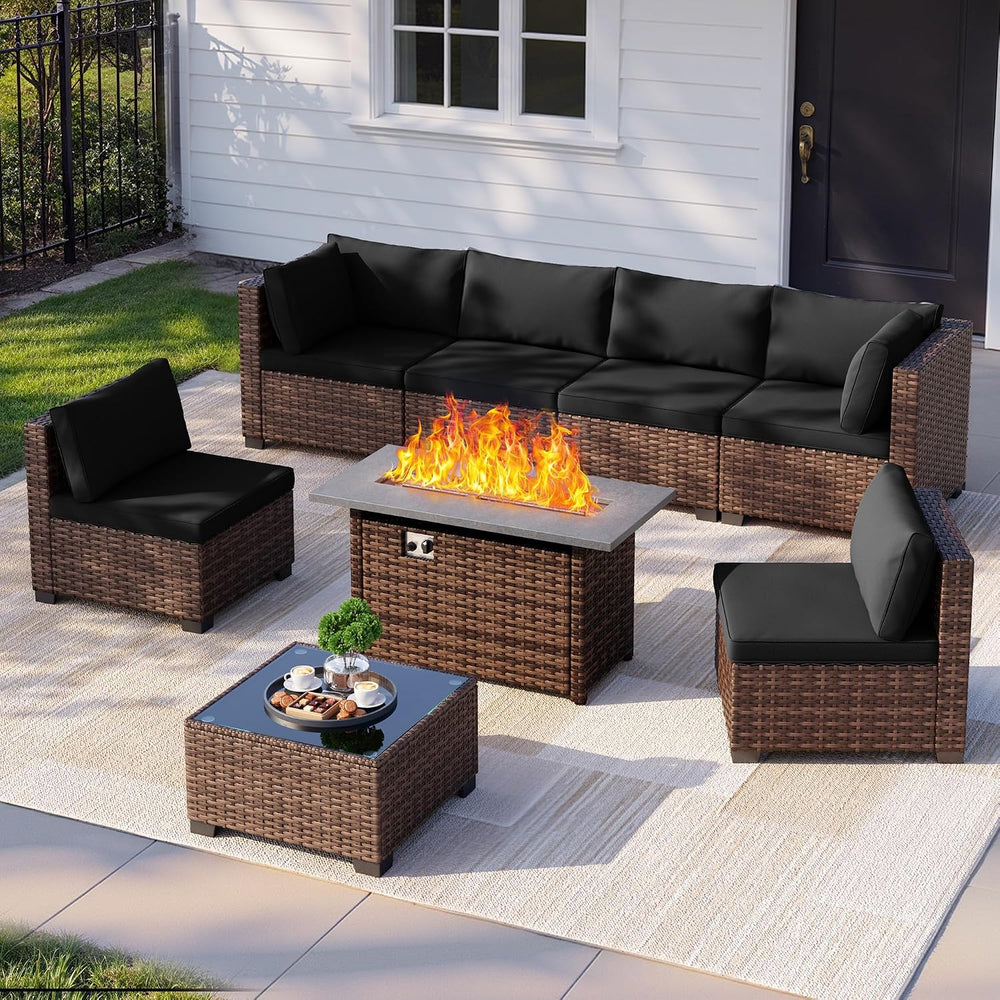 Qsun 8 Pieces Outdoor Patio Furniture Set with 44.9" Fire Pit Table, All...