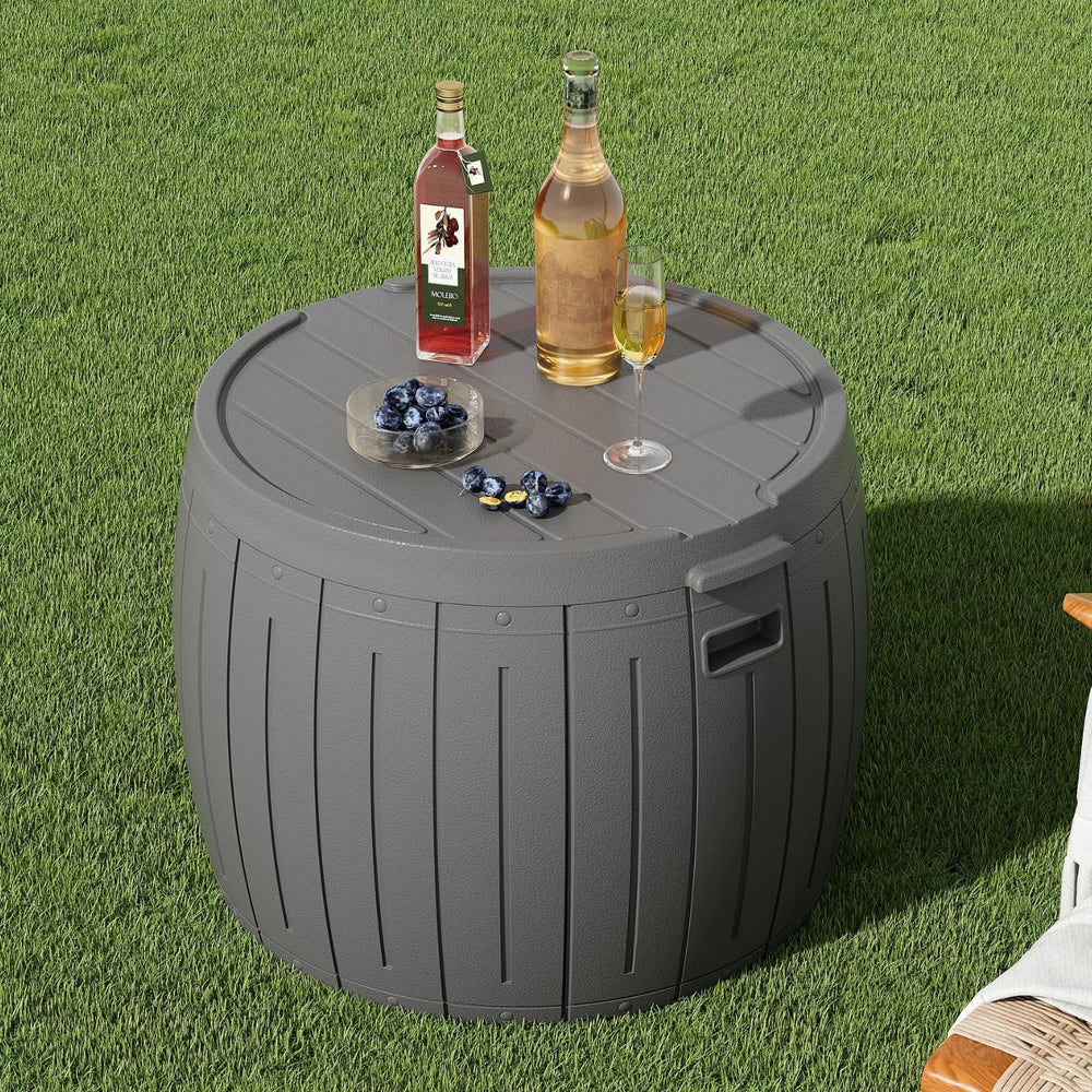 ZZM 33 Gallon Round Deck Box, Patio Side Table for Cushion, Picnic Bucket, Sm...