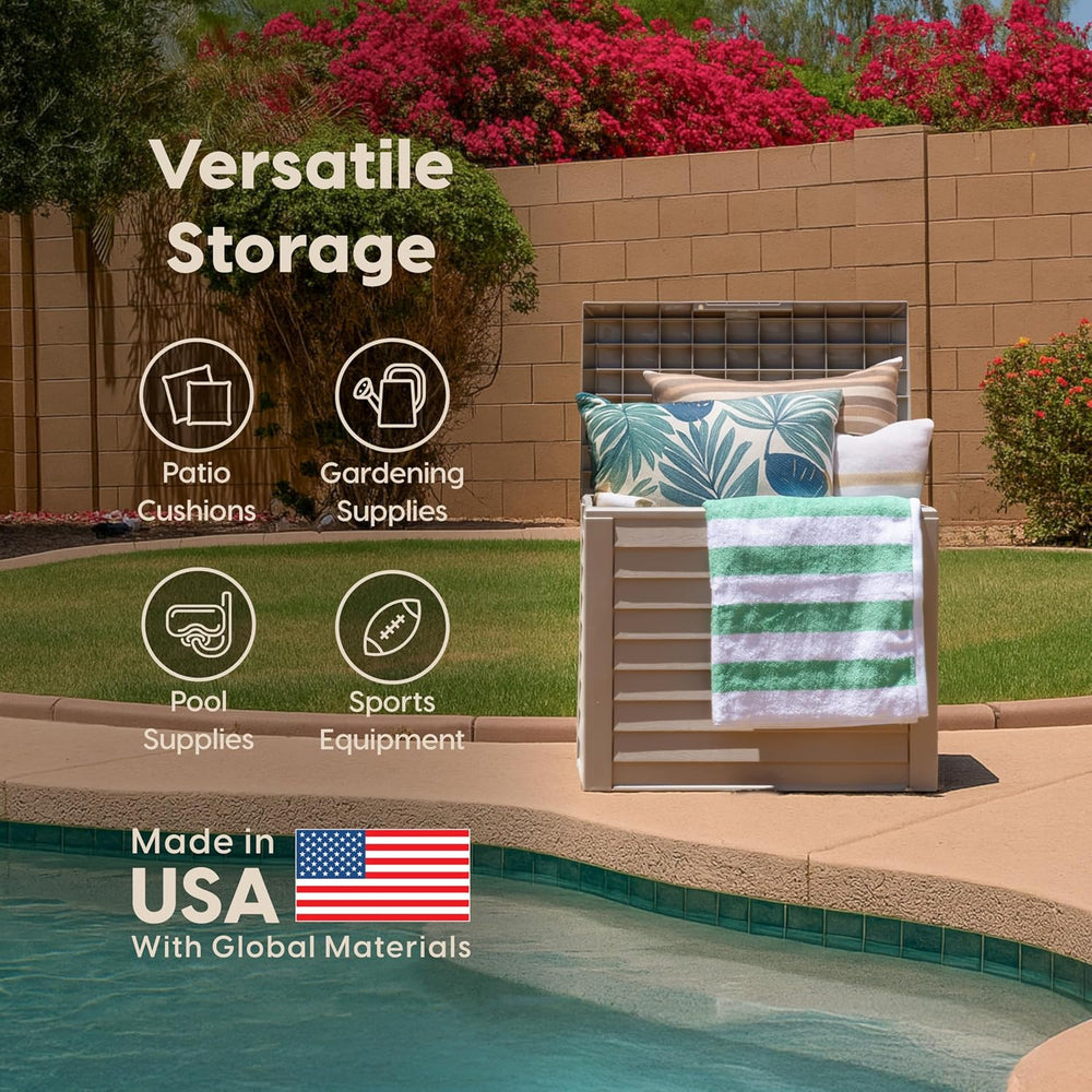 IRIS USA 35 Gallon Outdoor Deck Box, Lockable, Weather-Resistant, Beige