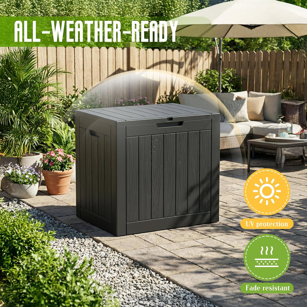 45 Gallon Outdoor Storage Box Waterproof, Resin Small Deck Box, Black