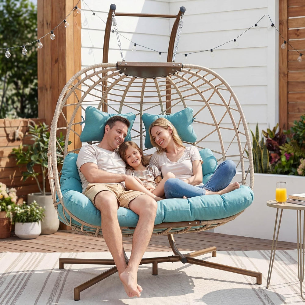 NICESOUL Outdoor Double Egg Chair with Stand, XL Large & Wide All-Weather...