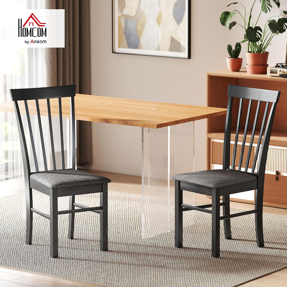 HOMCOM Wooden Dining Chairs Set of 2 Farmhouse Black and Gray