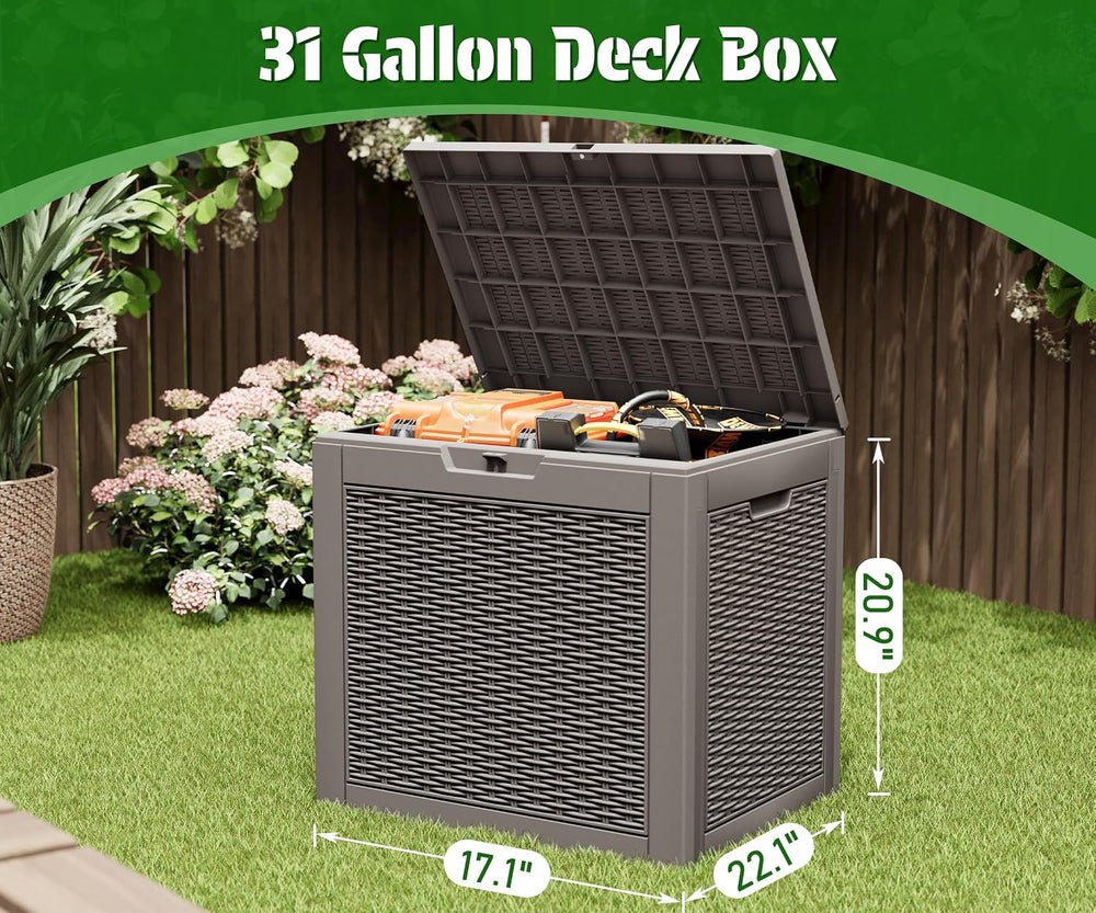 NUNU LAB Outdoor Storage Box 31 Gallon,Waterproof Indoor Outside Deck Boxes,B...