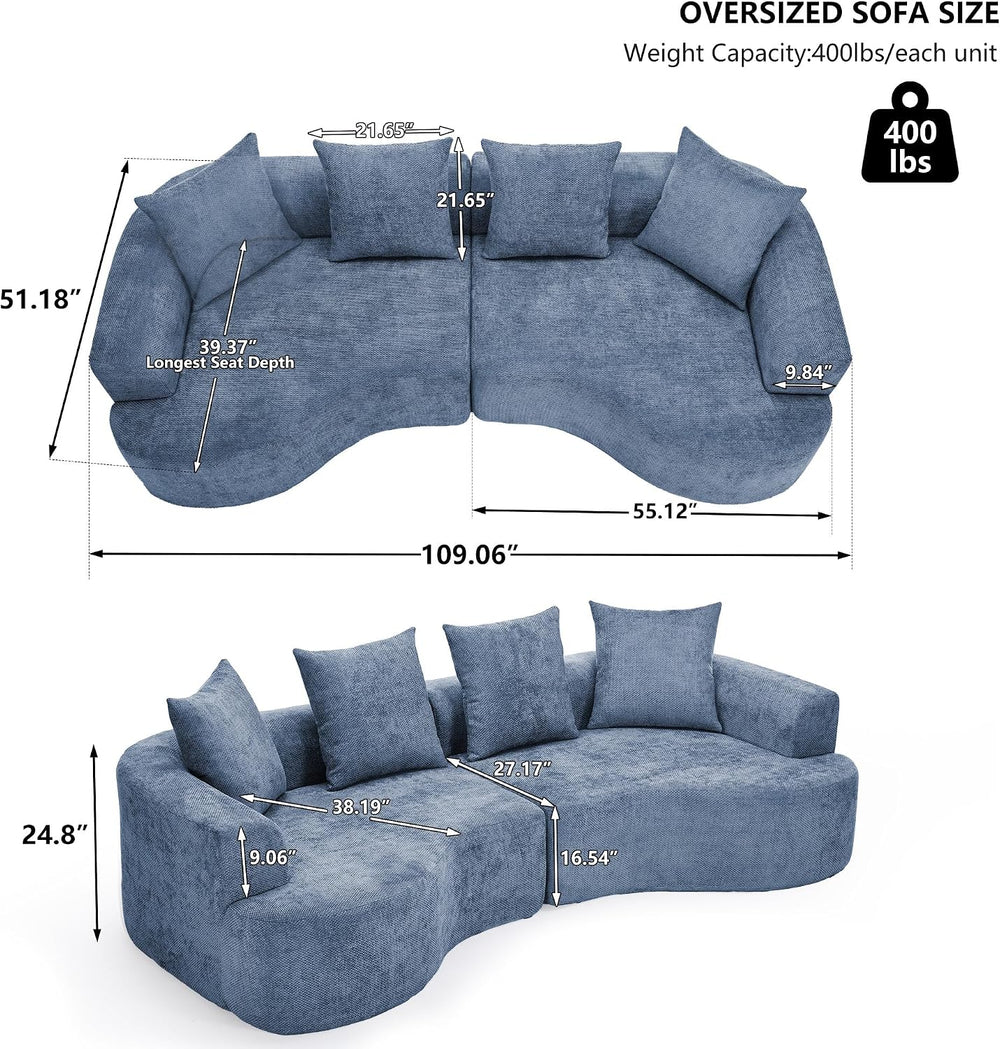 109” Curved Sectional Sofa, Modern Chenille Fabric Modular Couch