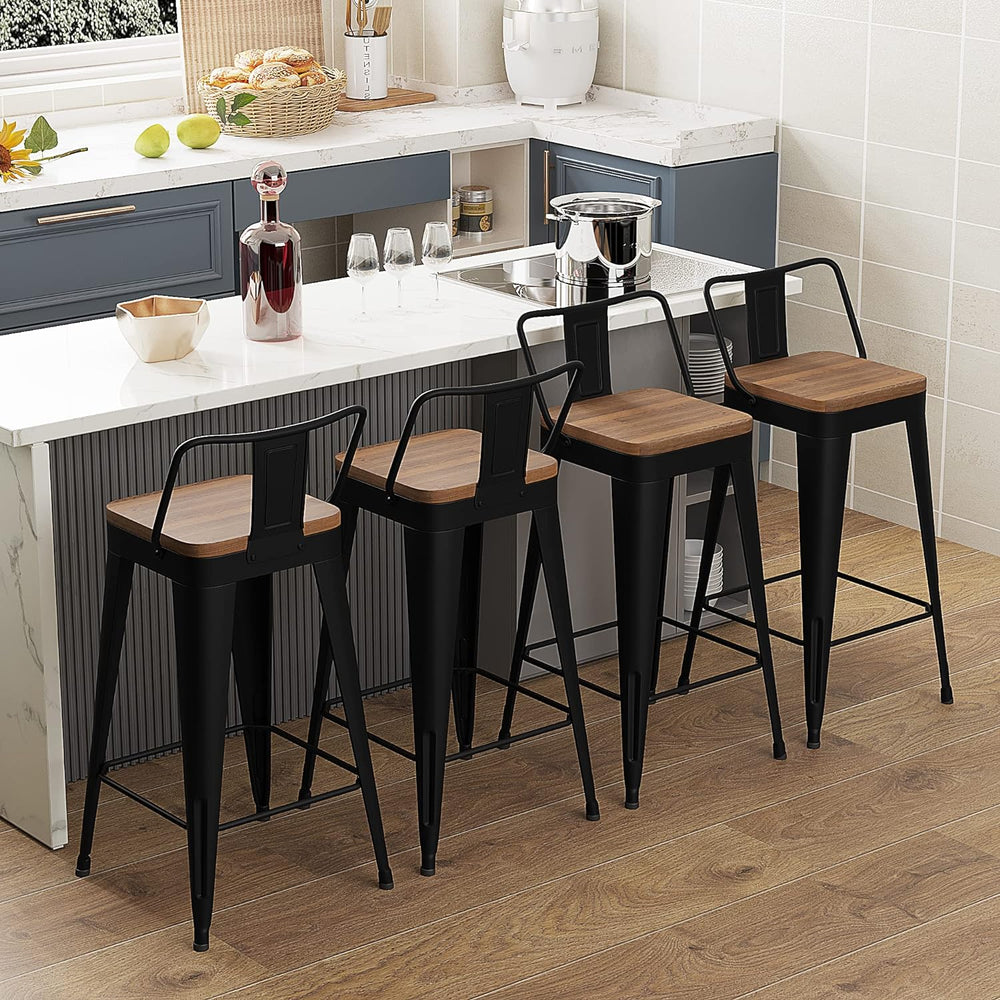 WENTMENT Bar Stools Set of 4 Counter Height Metal Barstools with Removable Ba...