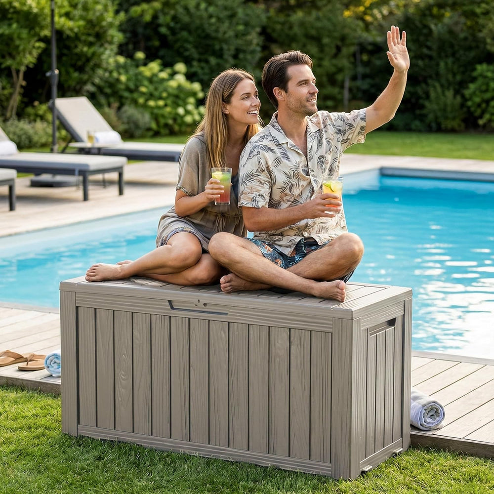 DRATO 135 Gallon Deck Boxes Outdoor Waterproof Storage Box with Wheels