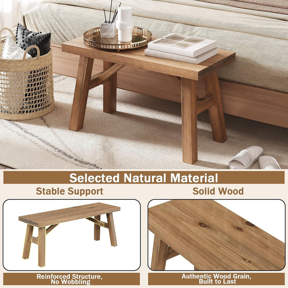 Wnutrees Sawmill Long Solid Wood Bench,43" Farmhouse Entryway Bench,Natural