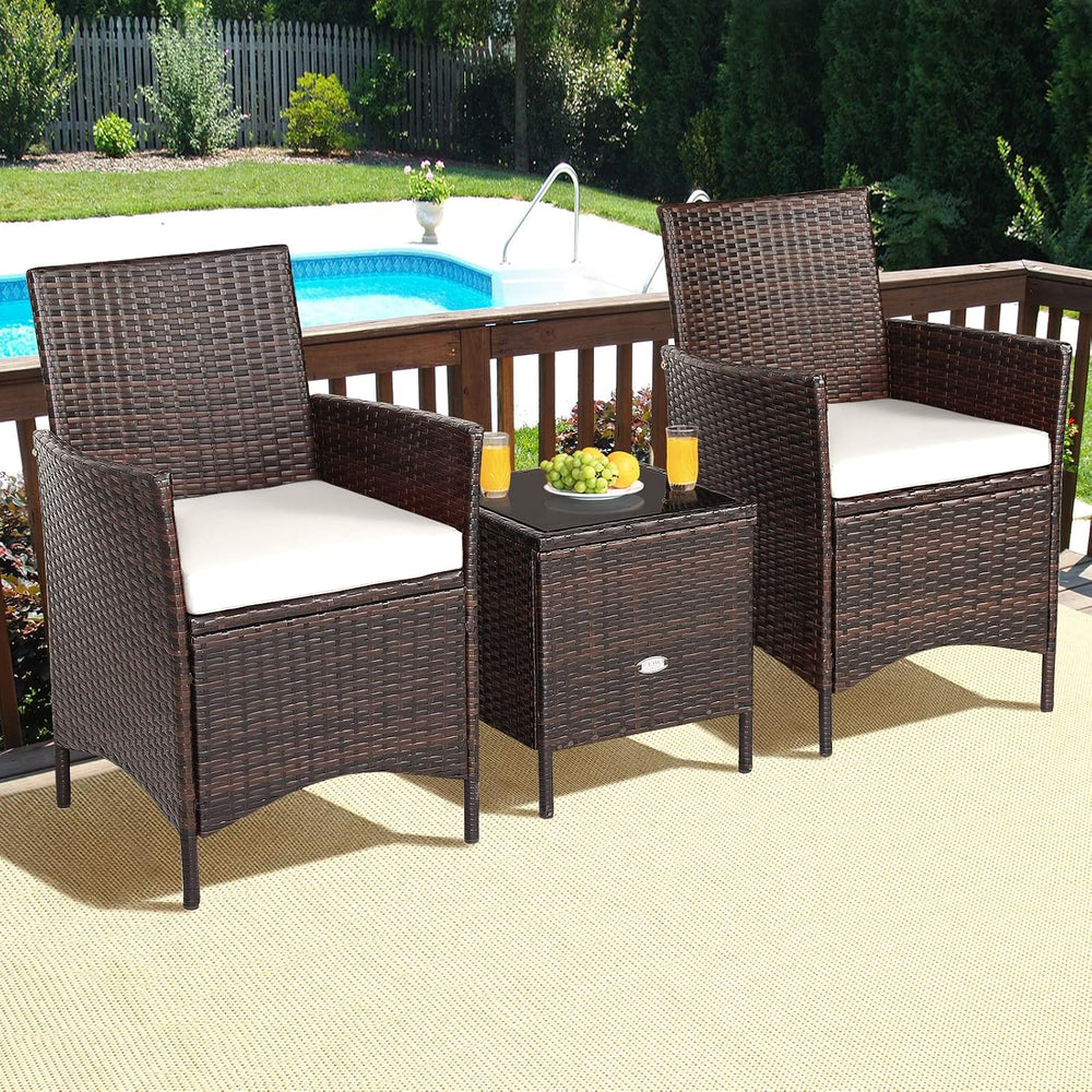 3 Pieces Patio Furniture Set, Wicker Outdoor Furniture with Water-Resistant C...