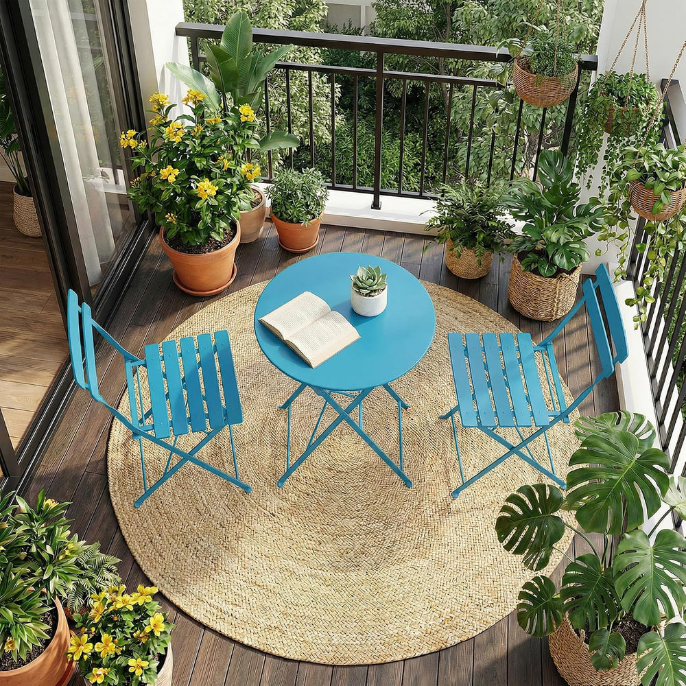 GarveeLife 3 Piece Patio Bistro Set, Patio Furniture Set, Peacock Blue