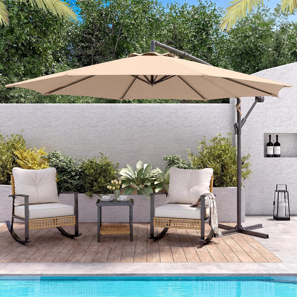 10ft Offset Patio Umbrella, Cantilever Shade, Khaki
