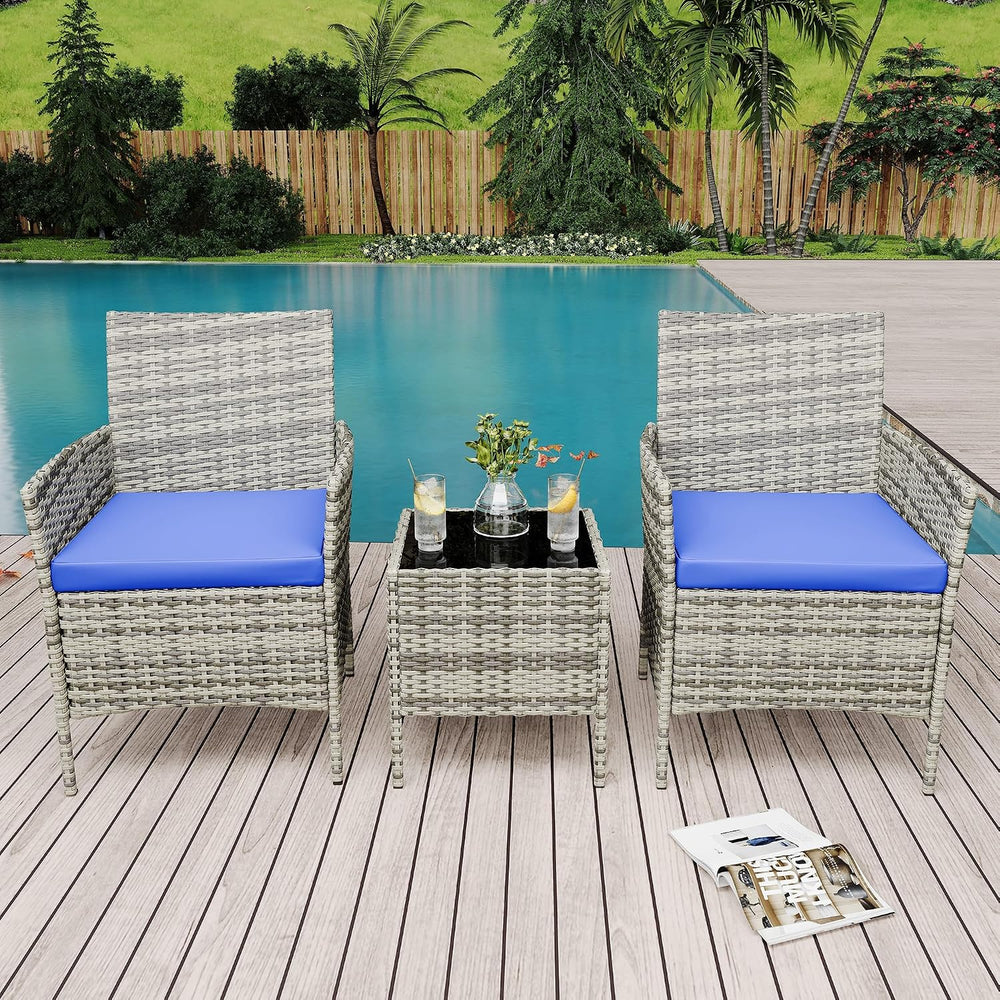 GAOMON 3 Pieces Patio Furniture Sets, Outdoor PE Rattan Porch Chairs with Sof...