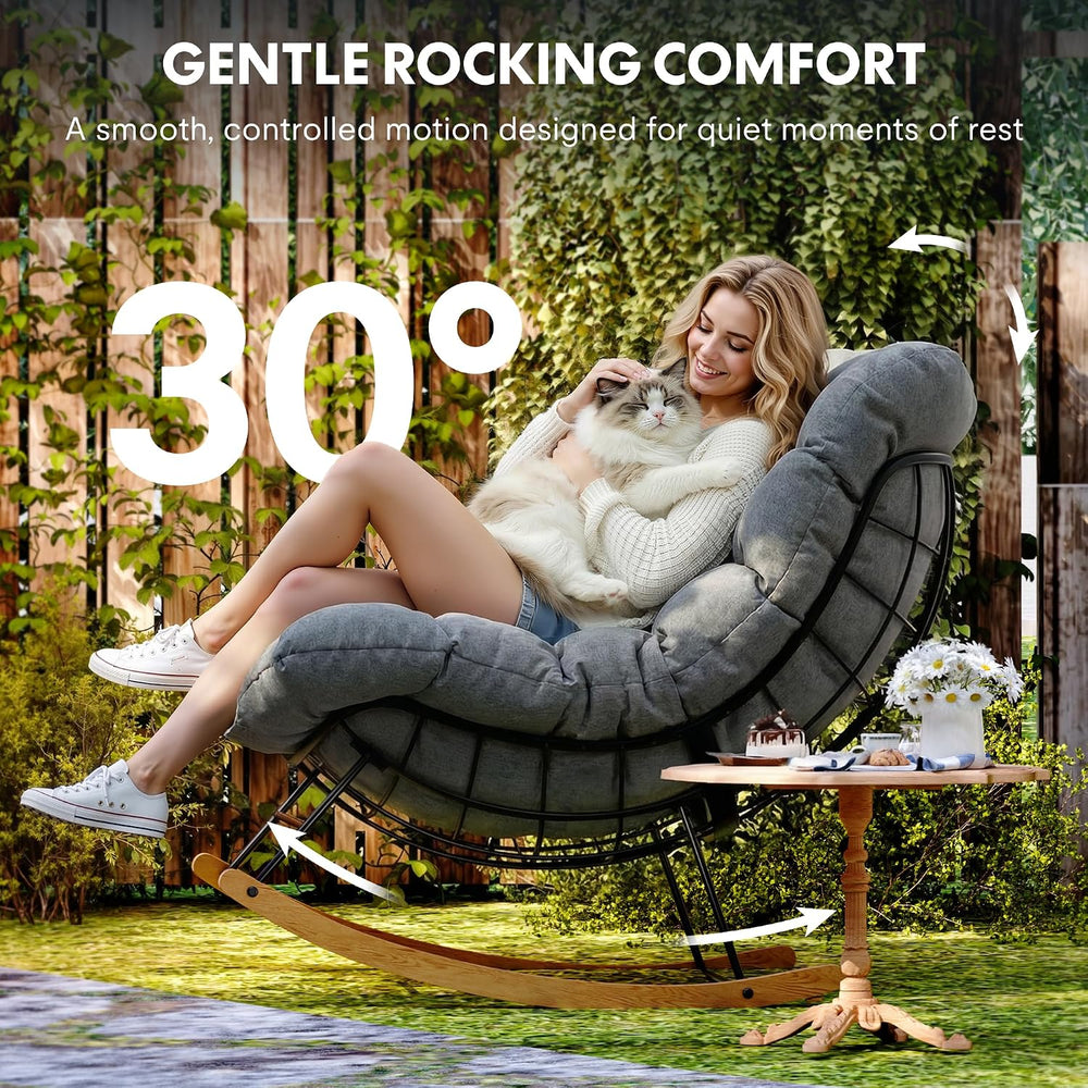 FLEXISPOT Oversized Outdoor Rocking Chair with Thick Cushion, Grey