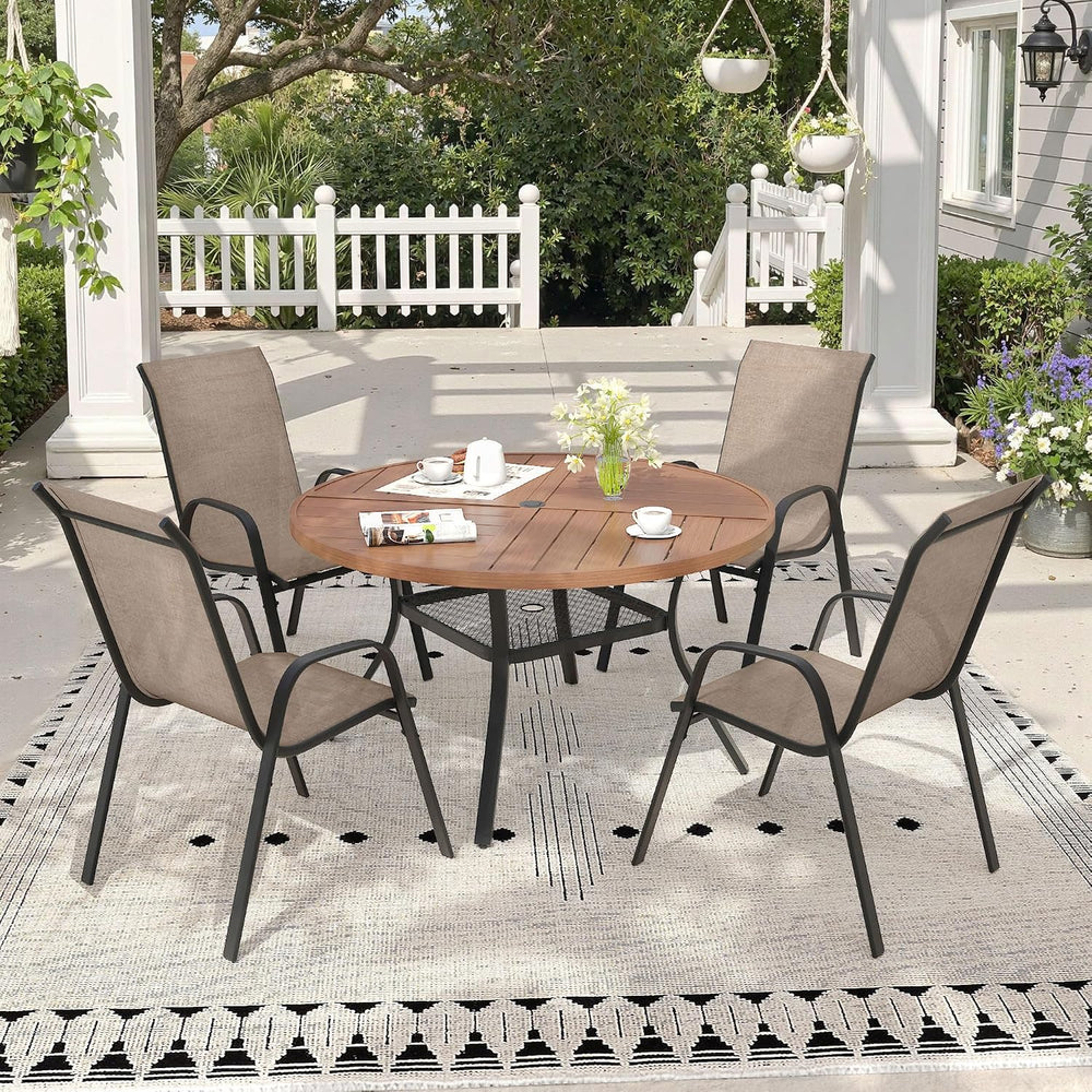 5 Pieces Outdoor Dining Set, 40.7" Spliced Patio Table with Umbrella Hol...