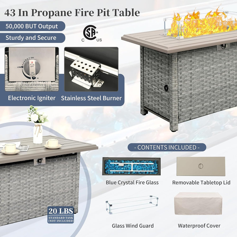 WAROOM Patio Furniture Set 6 Piece PE Rattan Outdoor Conversation Sets Grey W...
