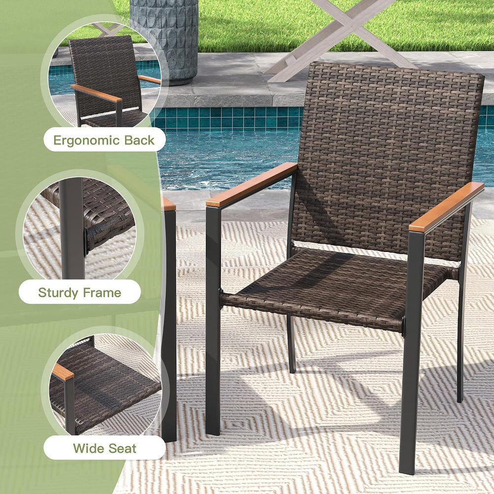 Small Patio Dining Set for 2, 27.5" Square Metal Table and Stackable Wic...