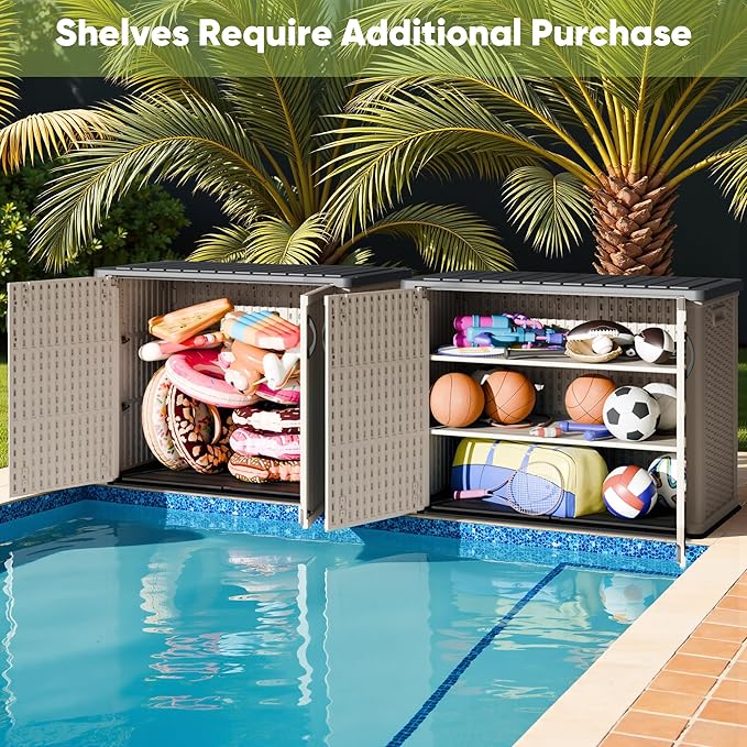 Devoko Outdoor Storage Cabinet 26 Cu Ft with Lockable Doors, Horizontal Stora...